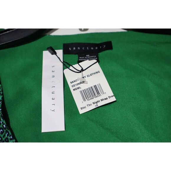 Sanctuary Women's Sz 10 Green Animal Print Stay The Night L/S Mini Wrap Dress - Picture 9 of 11